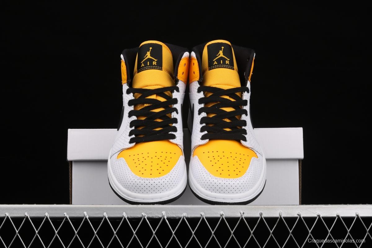 Air Jordan 1 Mid white, yellow and black Zhongbang basketball shoes BQ6472-107,