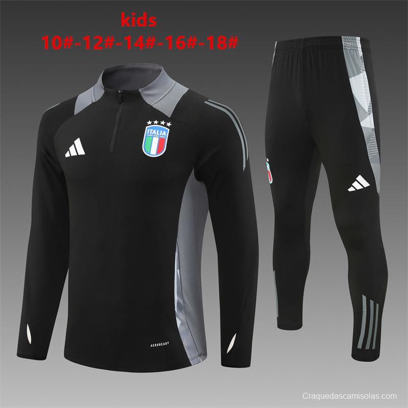 2024 Kids Italy Black Half Zipper Jacket+Long Pants